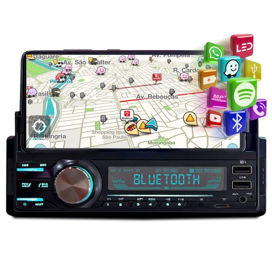 Imagem de Som Automotivo Usb Bluetooth Sd C/ Suporte E Carrega Celular