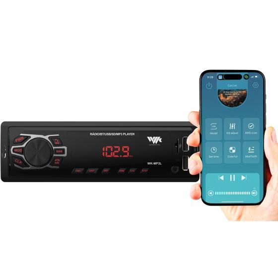 Imagem de Som Automotivo Bluetooth USB SD Card Rádio FM App Display LED Vermelho 