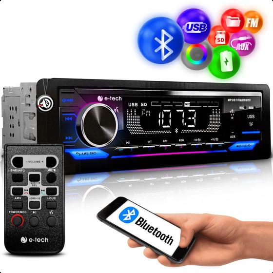 Imagem de Aparelho Rádio Automotivo 1 Din Som carro Mp3 Player Bluetooth Usb Rgb + Carrega celular e Saida Sub