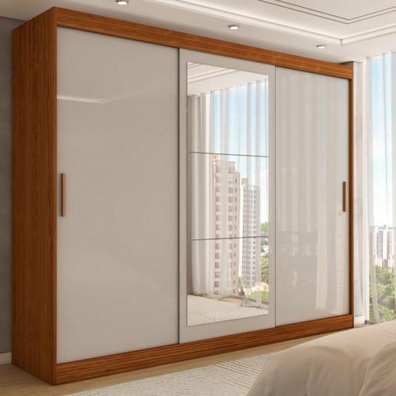 Imagem de Guarda-Roupa Casal Harvard 3 Portas 2 Gavetas com Espelho 100% Mdf Off White/Nogueira - Panorama Móveis