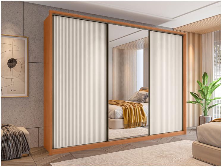 Imagem de Guarda-roupa Casal com Espelho 6 Gavetas 3 Portas de Correr Caemmun Spazio