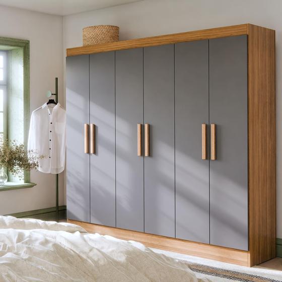 Imagem de Guarda Roupa Casal 6 Portas Itália  Cores Modernas Com 2 Gavetas Internas e Cabideiro