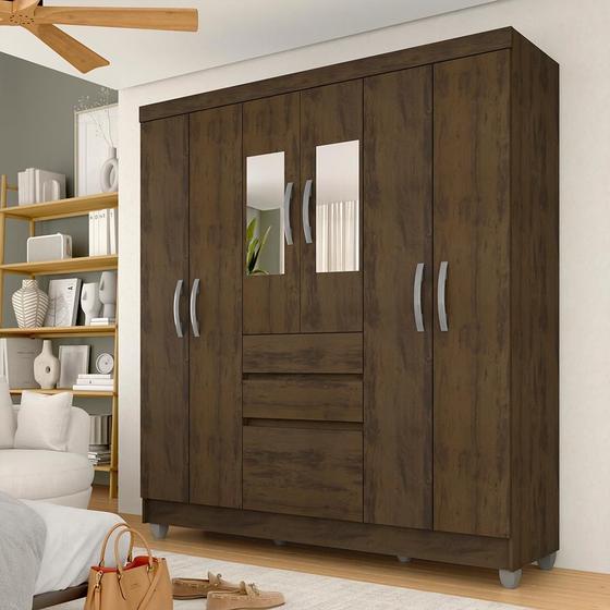 Imagem de Guarda Roupa Casal Lia 6 Portas C/espelho Capuccino - Móveis Arapongas