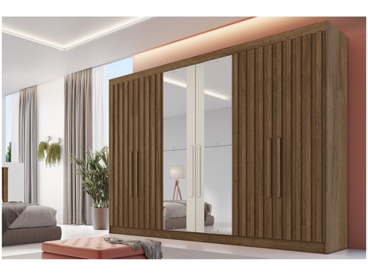 Imagem de Guarda-roupa Casal com Espelho 6 Portas 6 Gavetas Móveis Europa Ripado Potente