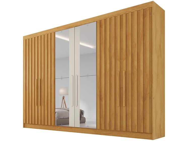 Imagem de Guarda-roupa Casal com Espelho 6 Portas 6 Gavetas Móveis Europa Ripado Potente