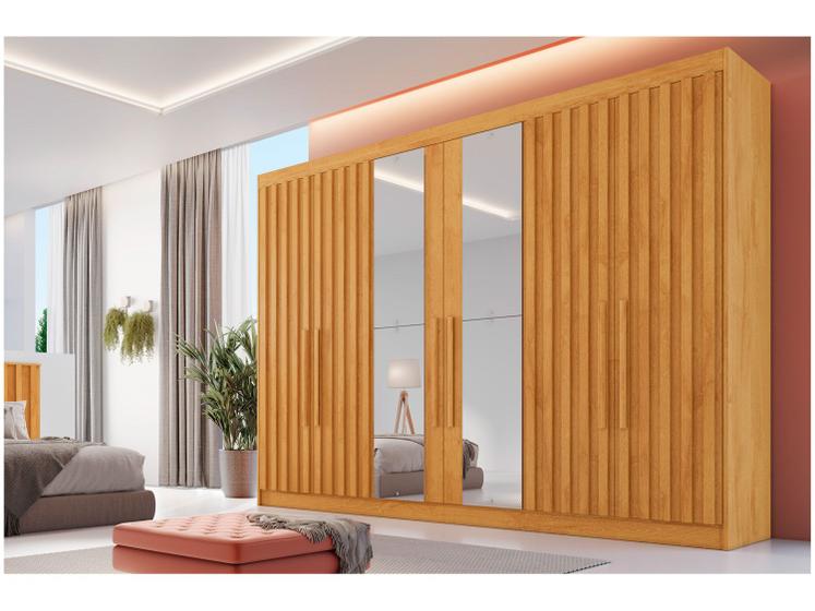 Imagem de Guarda-roupa Casal com Espelho 6 Portas 6 Gavetas Móveis Europa Ripado Potente