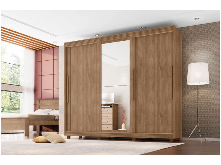Imagem de Guarda-roupa Casal com Espelho 5 Gavetas 3 Portas de Correr Móveis Lanza Milão
