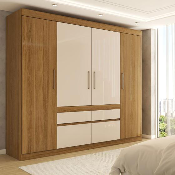 Imagem de Guarda-Roupa Casal Pandora 4 Portas 4 Gavetas Amêndola Touch/Off White - Panorama Móveis