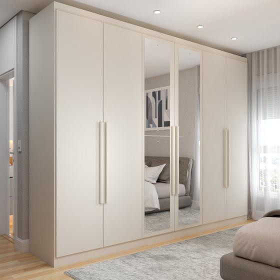 Imagem de Guarda-Roupa Casal Madalena 6 Portas 6 Gavetas 100% Mdf com Espelho Off White - Panorama Móveis