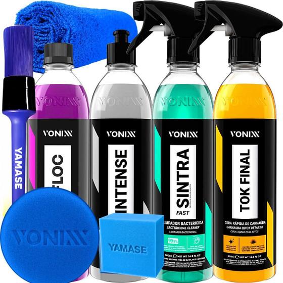 Imagem de Kit Completo Vonixx VFloc Shampoo, Sintra Fast, Intense e Tok Final Cera Spray  Limpeza, Renovação e Brilho Automotivo