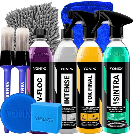 Imagem de Kit Shampoo Neutro Automotivo V-Floc Revitalizador Intense Cera Liquida Tok Final Sintra Fast Limpador Multiação