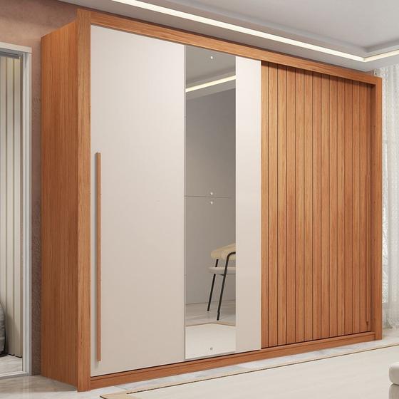 Imagem de Guarda-roupa Casal Ripado com Espelhos 2 Portas e 4 Gavetas Suburban Gold Espresso Móveis