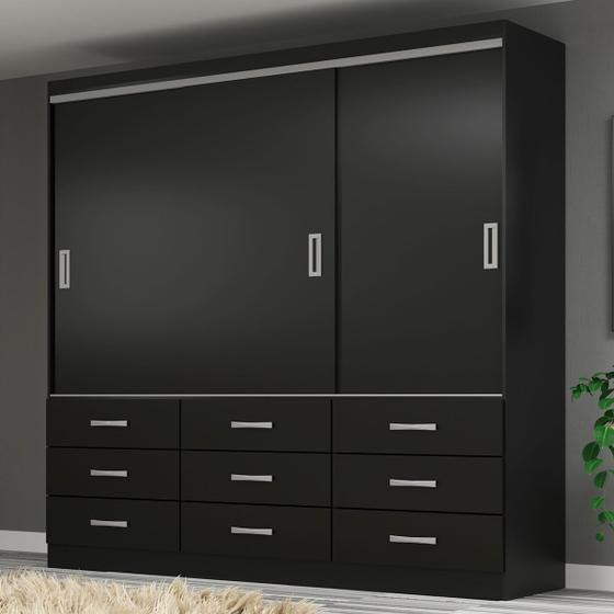 Imagem de Guarda-Roupa Casal Honduras 3 Portas 9 Gavetas Black - Pnr Móveis