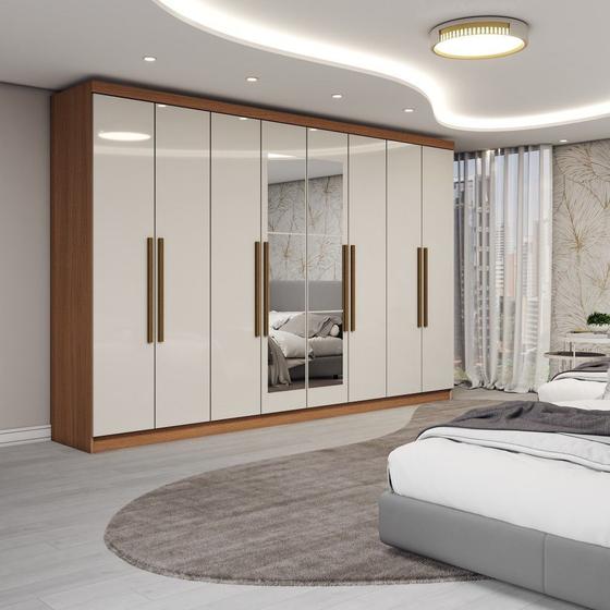 Imagem de Guarda-Roupa Casal Odisseia 8 Portas 4 Gavetas com Espelho Cinamomo/Off White - Panorama Móveis
