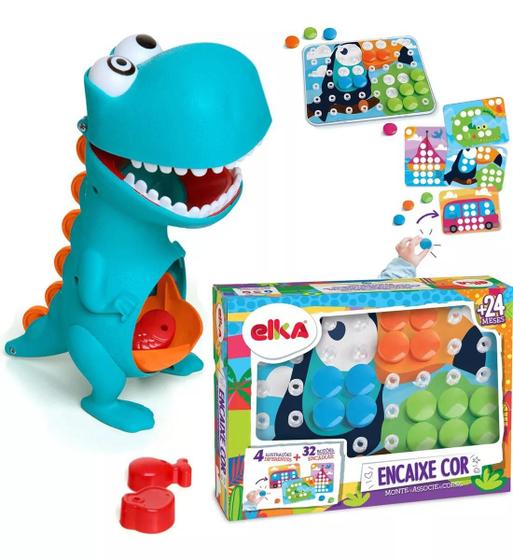 Imagem de Brinquedo Infantil Educativo Encaixe Cor E Dino Papa Tudo Menina e Menino Elka
