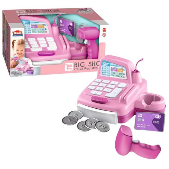 Imagem de Brinquedo Caixa Registradora Infantil Scanner Cartão Moedas Interativo Educativo Imaginação Criança Mercado