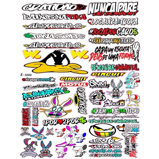 Super Cartela De Adesivos S003 - 50 Adesivo Top - Carro - Moto - Caminhão - Bike - Frase - Escola - NoBrand