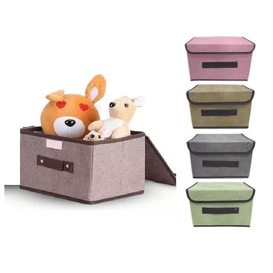 Imagem de Caixa organizadora dobravel com tampa porta treco brinquedo cesto multiuso empilhavel para closet armario e guarda roupa
