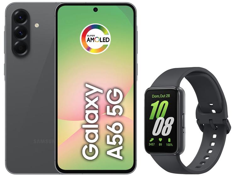 Smartphone Samsung Galaxy A56 128GB 5G 8GB RAM - Preto + Smartband Samsung Galaxy Fit3 Grafite