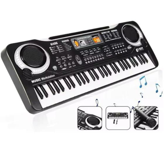 Brinquedo Eletrônico Teclado 61 Teclas Com Microfone e Fonte Preto - Toys