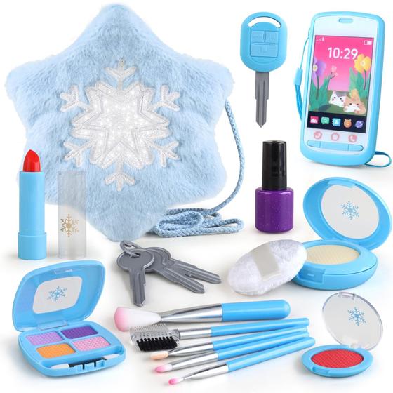 Maquiagem fingida para crianças de 1 a 3 a 5 a 4 a 6 anos, maquiagem de brincar para crianças de 3 a 5 anos, kit de maquiagem falsa com bolsa infantil, conjunto de maquiagem falsa para meninas, kit de maquiagem para crianças pequenas e brinquedos congelados para meninas de 1 a 3 a 3 a 4 - Woumserta