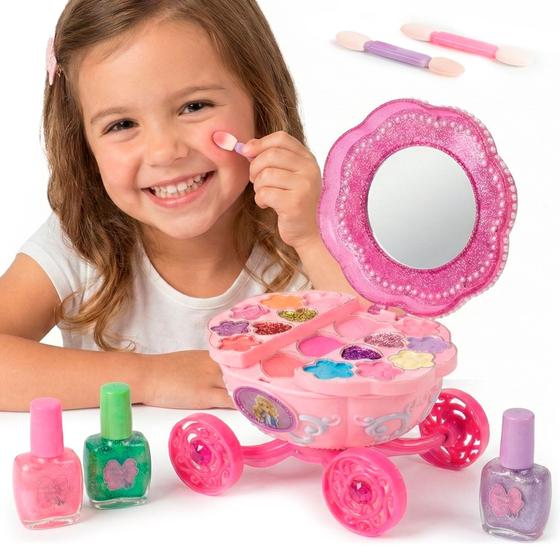 Estojo Maquiagem Infantil Carruagem Rosa Unitoys Sombras Glitter E Esmaltes De Princesa