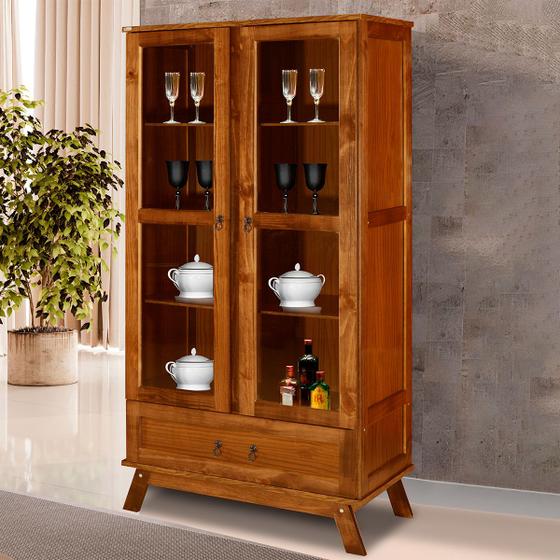 Cristaleira Chile Madeira Maciça 2 Portas 1 Gaveta Ypê - Pnr Móveis