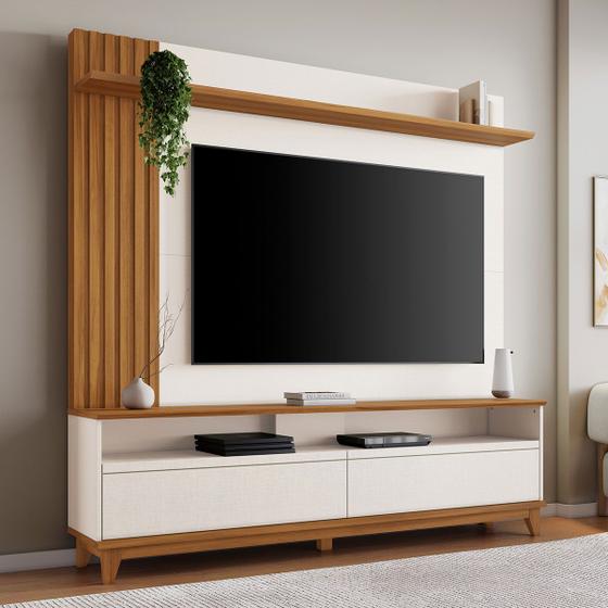 Estante para TV Até 65 Polegadas 2 Portas Ripado Hill Off White Tx/Freijó Trend - Pnr Móveis