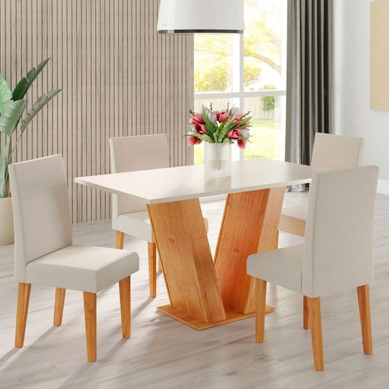 Mesa de Jantar 4 Lugares Lidia Vênus Mel/Blonde/Veludo Marfim - Pnr Móveis