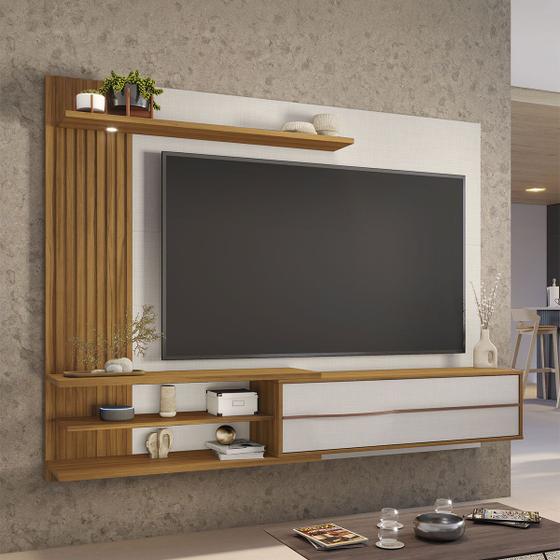 Painel para TV para TV de 65 Polegadas 1 Porta Ripado com Led Gibraltar Off White Tx/Freijó Trend - Pnr Móveis