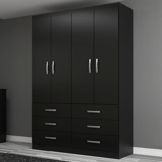 Guarda-Roupa Solteiro áquila 4 Portas 6 Gavetas Black - Pnr Móveis