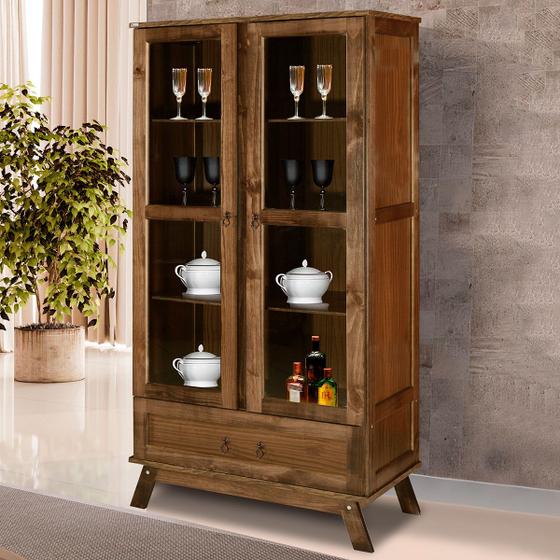 Cristaleira Chile Madeira Maciça 2 Portas 1 Gaveta Imbuia - Pnr Móveis