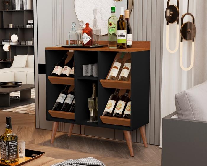 Aparador Adega Petrus Gyn cor Preto / Nature - MJM Casa dos Moveis - MJM Casa dos Móveis