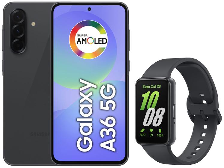 Smartphone Samsung Galaxy A36 128GB 5G 6GB RAM - Preto + Smartband Samsung Galaxy Fit3 Grafite