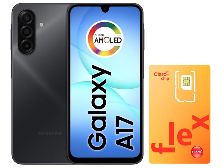 Smartphone Samsung Galaxy A17 256GB Preto + Chip - Claro Flex Cobertura Nacional