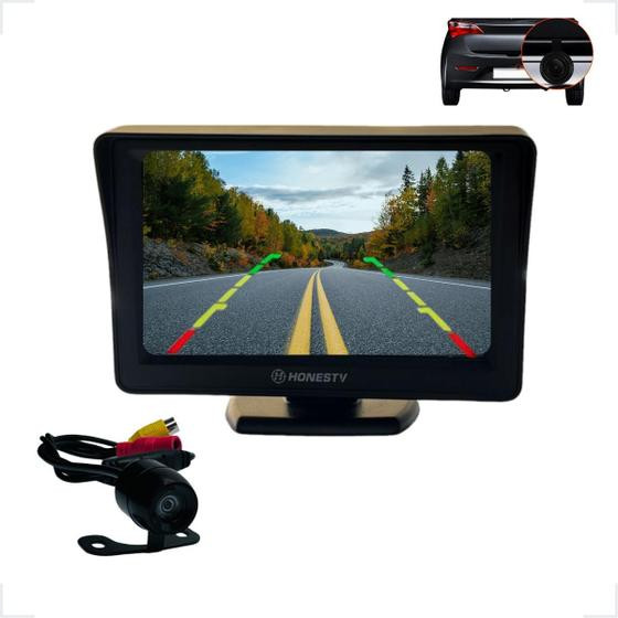 Kit Tela Visor Monitor LCD 4.3 Polegadas + Câmera de Ré 12v Todos os Carros - HONESTV