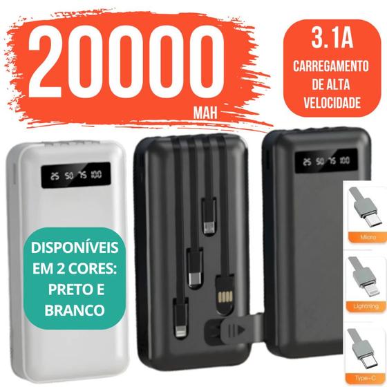 Carregador Power Bank Portátil de celular 20000mah Universal Saida 4 Cabos - oem