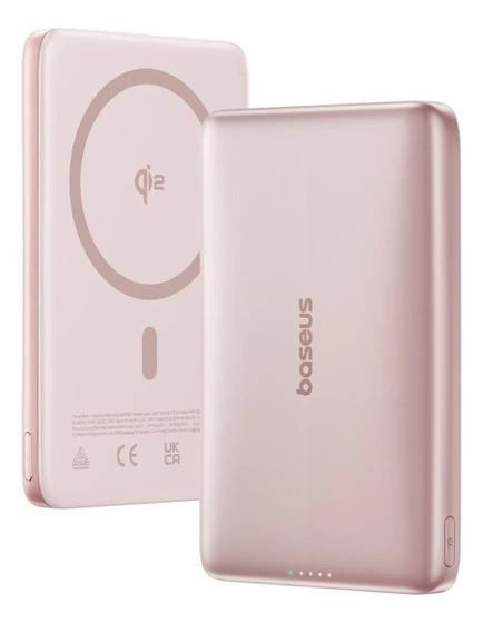 Carregador Portatil Baseus PicoGo AM41 Megsafe 10.000mAh 27w Turbo carregamento por indução ou cabo Power bank cor Rose Gold