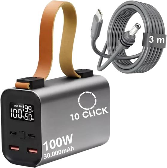 Power Bank 100W 30000mAh + Cabo USB-C/DC 3m Para Starlink Mini Antena Bateria Portátil Externa Potente Carregador Energi - worldwideecomm