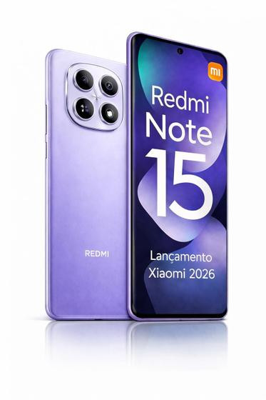 Smartphone Celular Xiaomi Redmi Note 15 4G 256GB 8GB Lançamento 2026 Câmera 108MP 20MP AMOLED 120Hz FHD plus Design Premium Água e Poeira