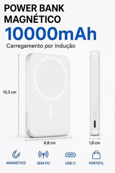 Power Bank Magnético 10000mAh Compatível iPhone 12 13 14 15 16 17 MagSafe Carregador Portátil Indução Sem Fio Carga Rápida Envio Imediato - Foxcom