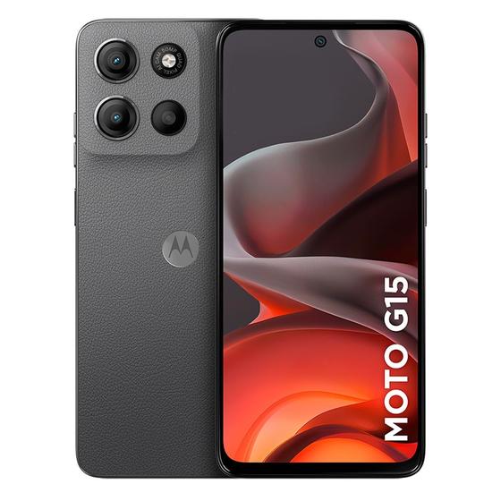 Smartphone Motorola Moto G15 4G 256GB 12GB RAM Boost Tela 6.7 FHD Câmera Dupla 50MP 5MP Grafite