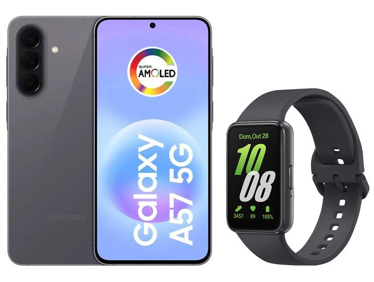 Smartphone Samsung Galaxy A57 256GB Cinza - 5G + Smartband Samsung Galaxy Fit3 Grafite