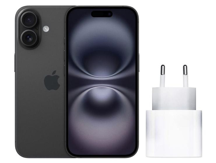 Smartphone Apple iPhone 16 256GB Preto - 5G + Carregador Apple USB-C 20W Original
