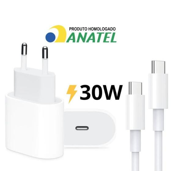 Carregador Turbo 30w Compatível com iPhone 15 15Pro 15ProMax 16 16Pro 16ProMax 17 17Pro 17ProMax USBC Bivolt Completo Cabo Fonte 30W Bivolt - AGold