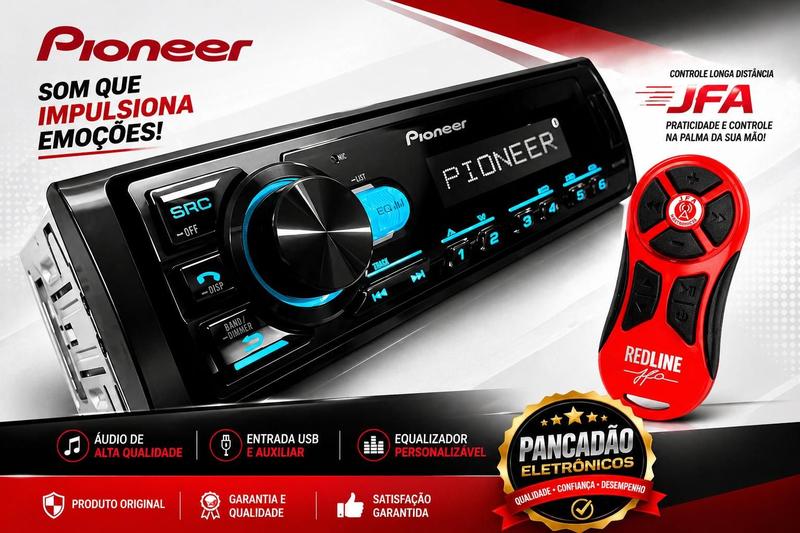 Radio Pioneer Automotivo Mp3 Player Mvh145bt Usb Bluetooth Am Fm Som Automotivo De Carro mais Controle Longa Distância Red Line JFA com Antena Interna