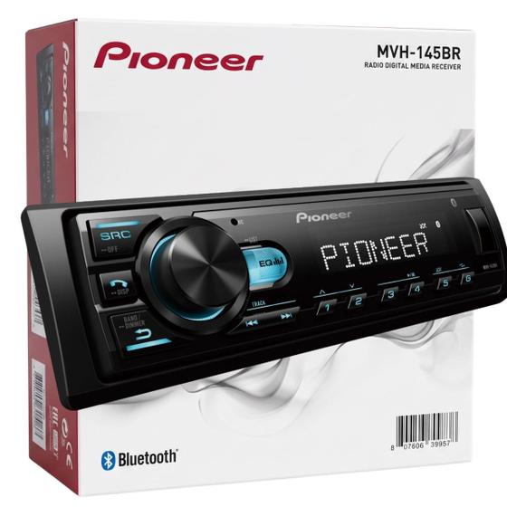 Rádio Automotivo Pioneer MVH145BR Bluetooth USB MP3 Player FM 1 DIN Painel Fixo