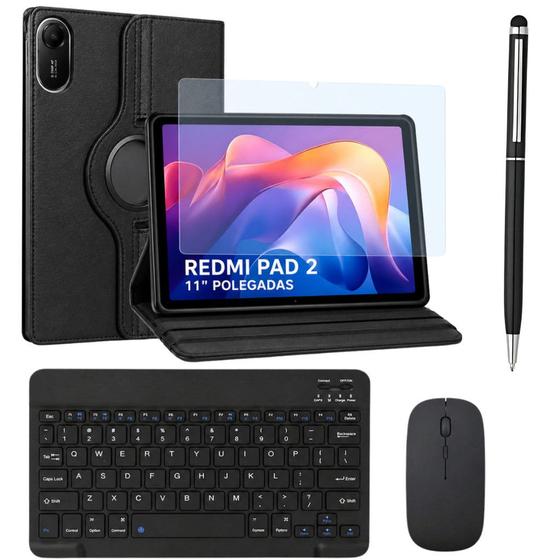 Kit para Xiaomi Redmi Pad 2 Capa Giratória Película Caneta Touch 2 em 1 Teclado Mouse - SNW