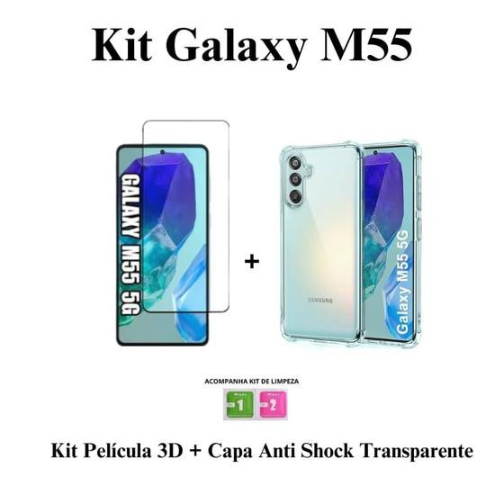 Capa Capinha Anti Impactos Transparente + Película 3D de Vidro para Samsung Galaxy M55 - LXL