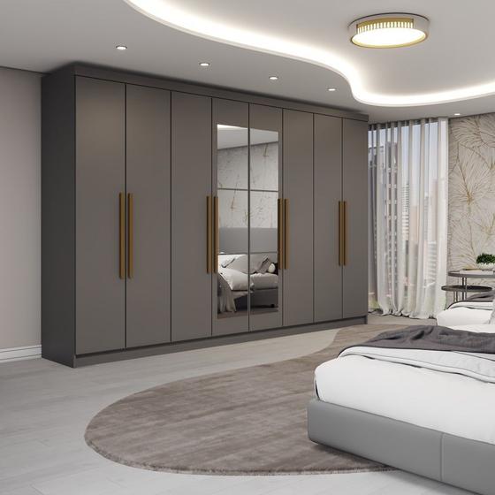 Guarda-Roupa Casal Odisseia 8 Portas 4 Gavetas com Espelho Onix - Panorama Móveis